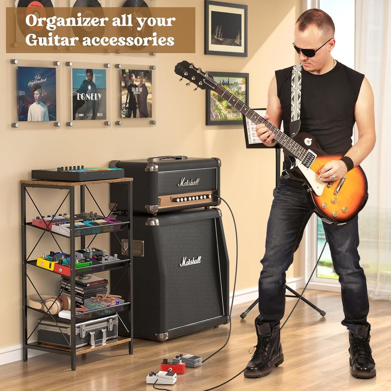 ThreeHio Guitar Pedal Organizer, 5 Tier Tuner Pedal Storage Shelf, Vintage Pedal Board Holder Stand, Freestanding Wooden Music Tuning Accessories Organization for Bass Guitar Ukulele Violin - Image 4